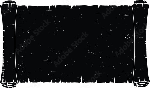 Distressed Black Scroll or Parchment Silhouette Vector Banner with Grunge Texture and Rolled Edges