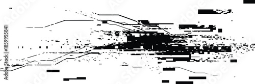 Abstract Black and White Glitch Art Vector Background Digital Noise and Geometric Line Distortion Overlay Texture
