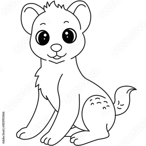 Happy pup sitting line art with soft fur ideal for nursery prints, birthday cards, and kid crafts.