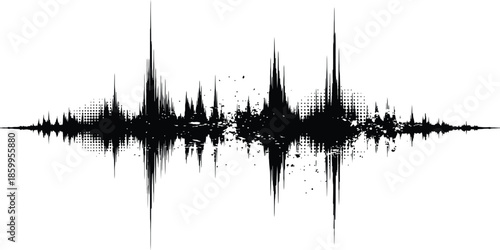 Distressed Black Audio Waveform Graphic Element Sound Equalizer Display with Halftone Dot Texture