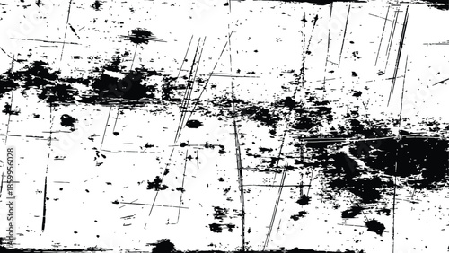 Heavy grunge distressed texture background with scratches and ink splatters monochrome vector overlay design element
