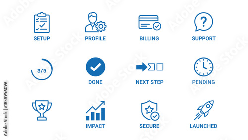 Set of 12 modern flat icons for web and mobile applications.