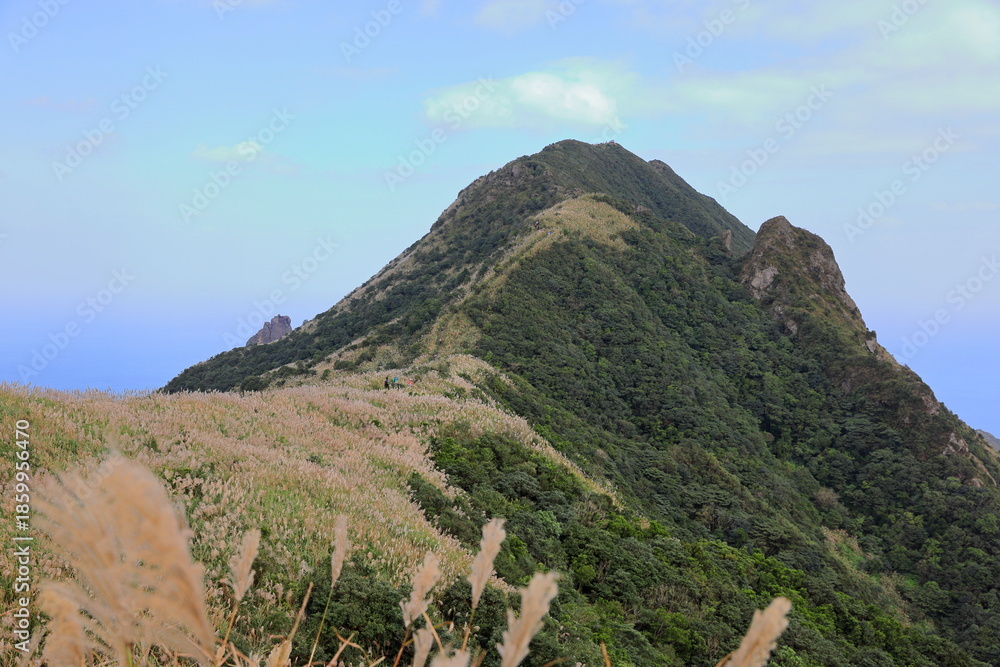 Naklejka premium Mountain views of Jinguashi and Jiufen area a popular tourist destination in Taipei Taiwan