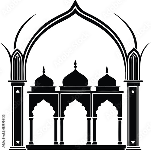 Silhouette Of A Prayer Hall With Arches And Pillars