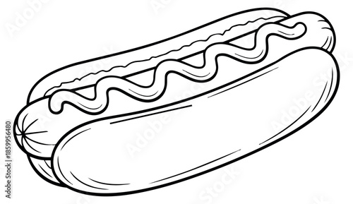 Line art illustration of a hot dog depicting mustard for fast food marketing