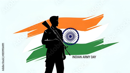 Patriotic indian army soldier silhouette in front of tricolor flag with ashoka chakra symbol for republic day independence day national pride courage and military tribute