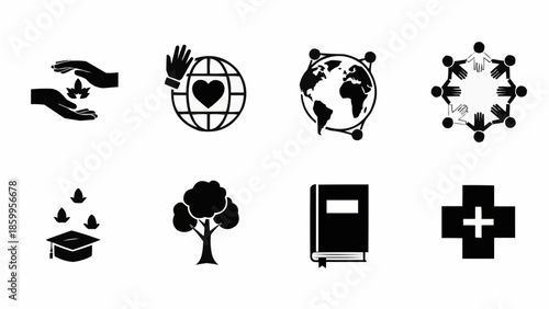 Collection of diverse icons representing social causes and concepts.