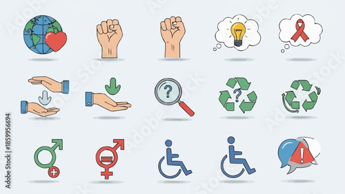 Collection of diverse icons representing social causes and awareness.