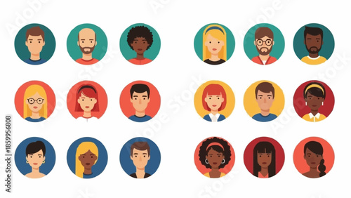 Collection of Diverse People Avatars in Circular Frames.