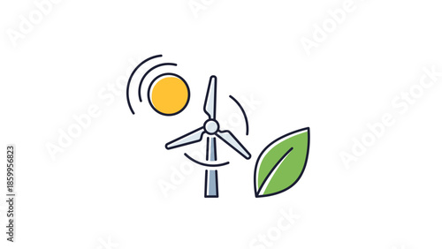Simple Wind Turbine Icon with Leaf.