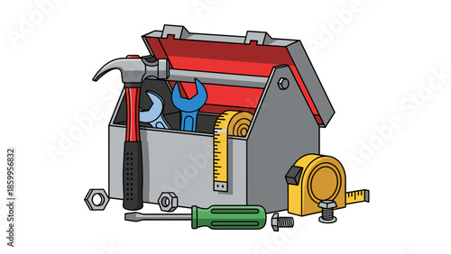 Toolbox with Various Tools Inside and Out.