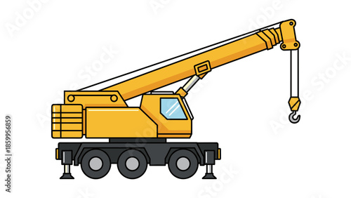 Yellow Mobile Crane Truck Illustration.