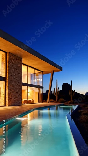 Wallpaper Mural Luxury Desert Home With Infinity Pool at Dusk Torontodigital.ca