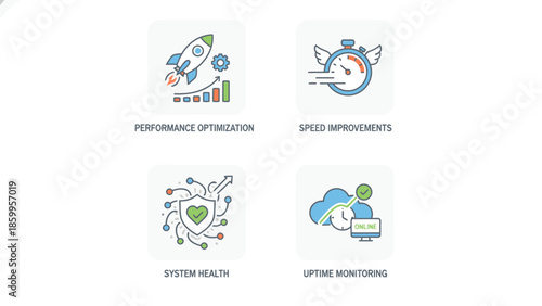 Set of Four Icons Representing Business Growth and Technology.