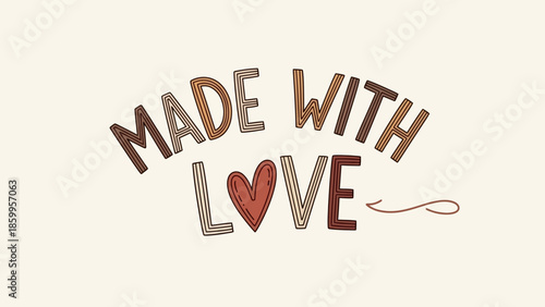 Made with love heart symbol on beige background
