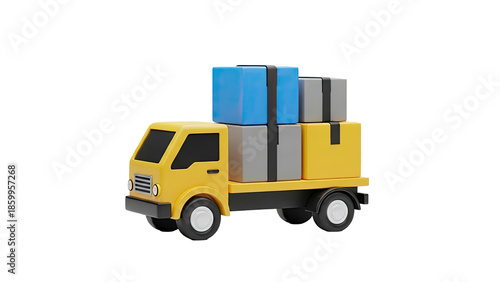 Yellow delivery truck with stacked boxes