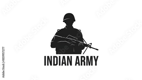 Silhouette illustration of indian army soldier with rifle in protective uniform for security service concept and patriotic defence theme useful for republic celebration