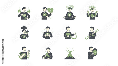 Set of Icons Representing Business Concepts and Financial Growth.