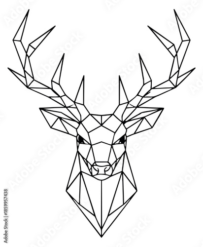 Modern geometric line art illustration of a stag head depicting an abstract design for wildlife branding