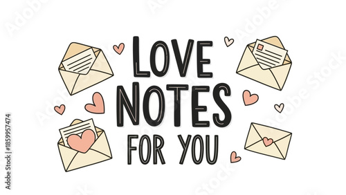 Love notes for you romantic messages in envelopes with hearts