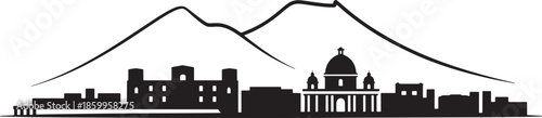 Naples city skyline silhouette landscape with mount vesuvius volcano and dome church landmark