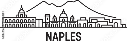 Naples skyline outline vector illustration with mount vesuvius and historical italian buildings