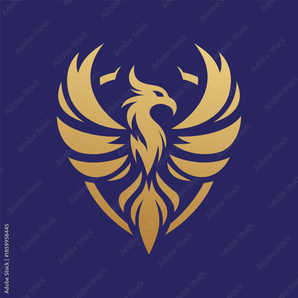 Obraz premium Golden Phoenix Shield Emblem on Red Background