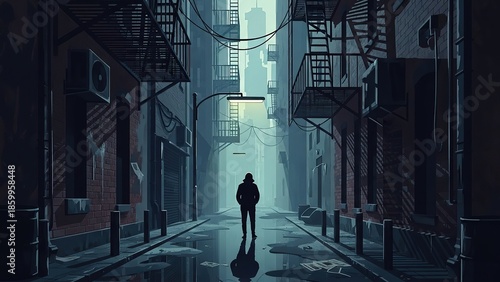 Mysterious Person in Dark Alleyway at Night.