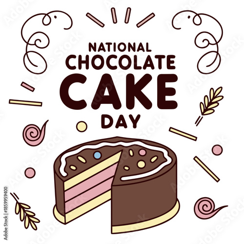 NATIONAL CHOCOLATE CAKE DAY vector illustration isolated