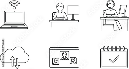 Technology data and network services vector line icon illustration set isolated on white background