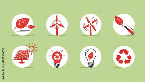 Collection of eco friendly energy icons and symbols.