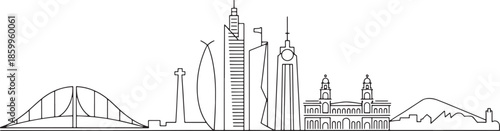 Historical european city skyline drawing with cathedral architecture abstract panorama line sketch vector