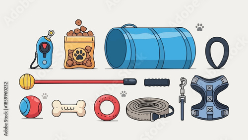 Collection of Dog Accessories and Supplies for Pet Care.