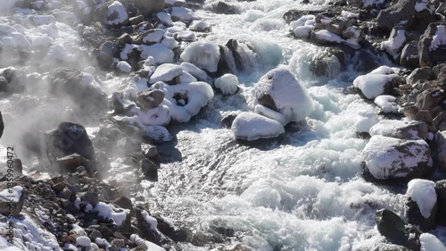 Hot springs and steaming stream of Paektu Mountain Heaven Lake