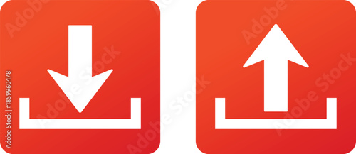 Two white download and upload on a red gradient background download upload arrow down arrow up