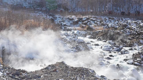 Hot springs and steaming stream of Paektu Mountain Heaven Lake