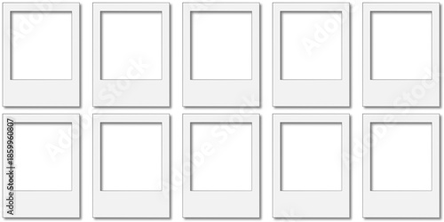 Multitude of blank instant film frames organized for creative digital photo albums