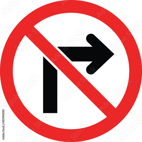 No Right Turn Traffic Sign Red Circle Black Arrow prohibition restriction