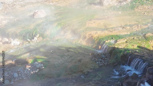 Hot springs and steaming stream of Paektu Mountain Heaven Lake