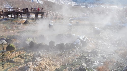 Hot springs and steaming stream of Paektu Mountain Heaven Lake
