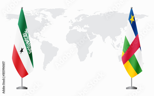 Somaliland and Central African Republic flags for official meeting against background of world map.