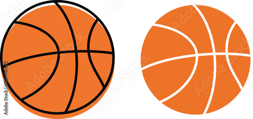 Two stylized basketballs one with black lines one with white lines sport game