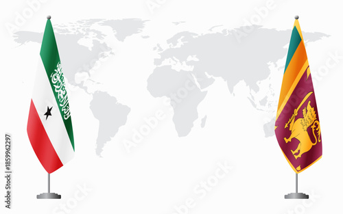 Somaliland and Sri Lanka flags for official meeting against background of world map.