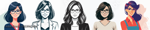 VECTOR WOMAN WEARING GLASSES IN WHITE BACKGROUND
