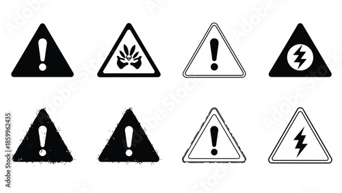 Collection of black and white triangular warning sign icons depicting hazards Free Download Collection of black and white triangular warning sign icons depicting hazards - GFXLoad