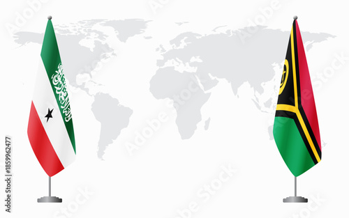Somaliland and Vanuatu flags for official meeting against background of world map.