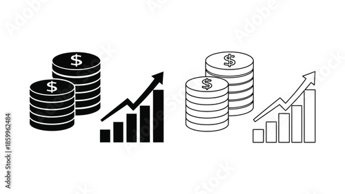 Financial growth represented by stacks of coins and upward trending charts