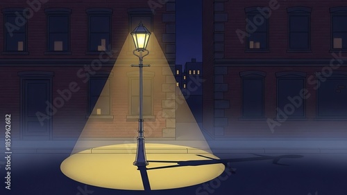 Street Lamp Illuminating Dark Night Scene.