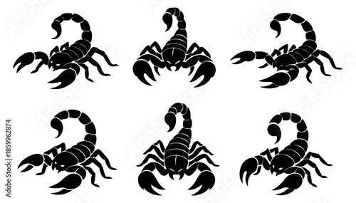 Graphic scorpion set featuring scorpions in various poses for design projects
