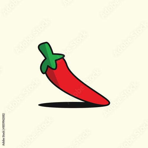 Vibrant red chilli pepper vegetable vector illustration with flat design, isolated on a pale yellow background